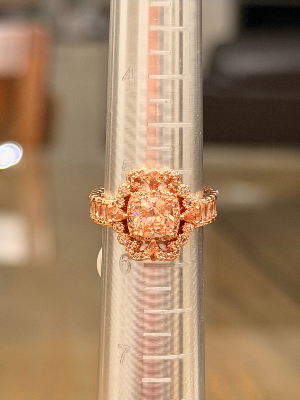 Bomb Party NWT! Rose Gold Halo Cushion-Cut Ring with Amber Center Stone - Size 5 - Picture 4 of 8